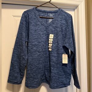 St. John's Bay Heathered Navy Blue V-Neck Long Sleeve Tee